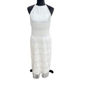 Pretty Little thing neck halter‎ fringe Gatsby midi dress size 10